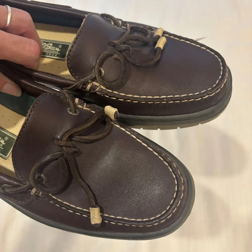 LL Bean Mens Leather Boat Shoes Brown Loafers 11 M